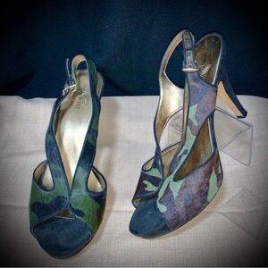 🐄Nine West Camo Cow Leather Slingback Heels – Size 9M